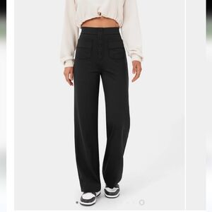 High Waisted Button Multiple Pockets Straight Leg Casual Pants halara